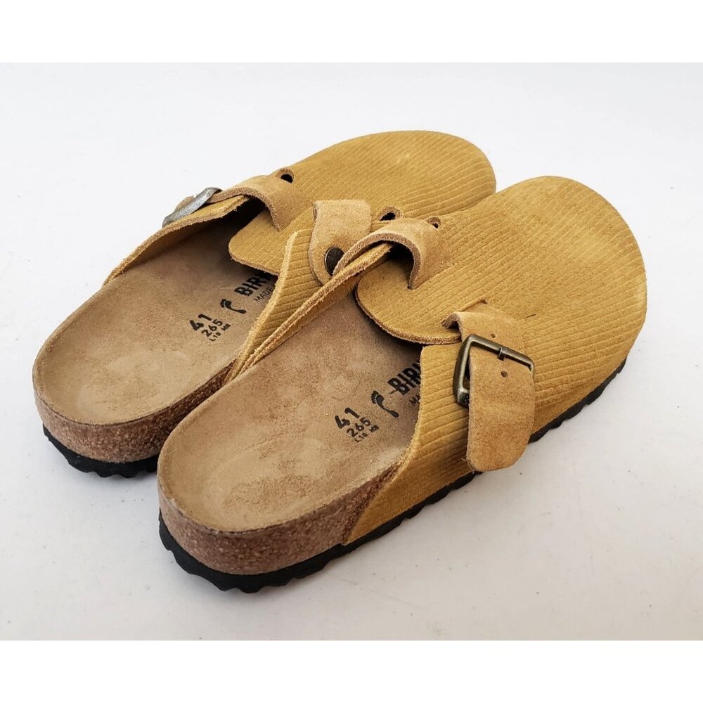 Birkenstock Boston Clogs Cork Brown Embossed Suede Narrow - Picture 3 of 5